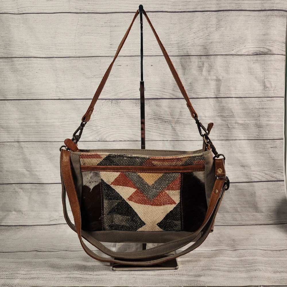 Myra Bag Southwestern Canvas Leather Hair on Hide Shoulder/Crossbody Bag
